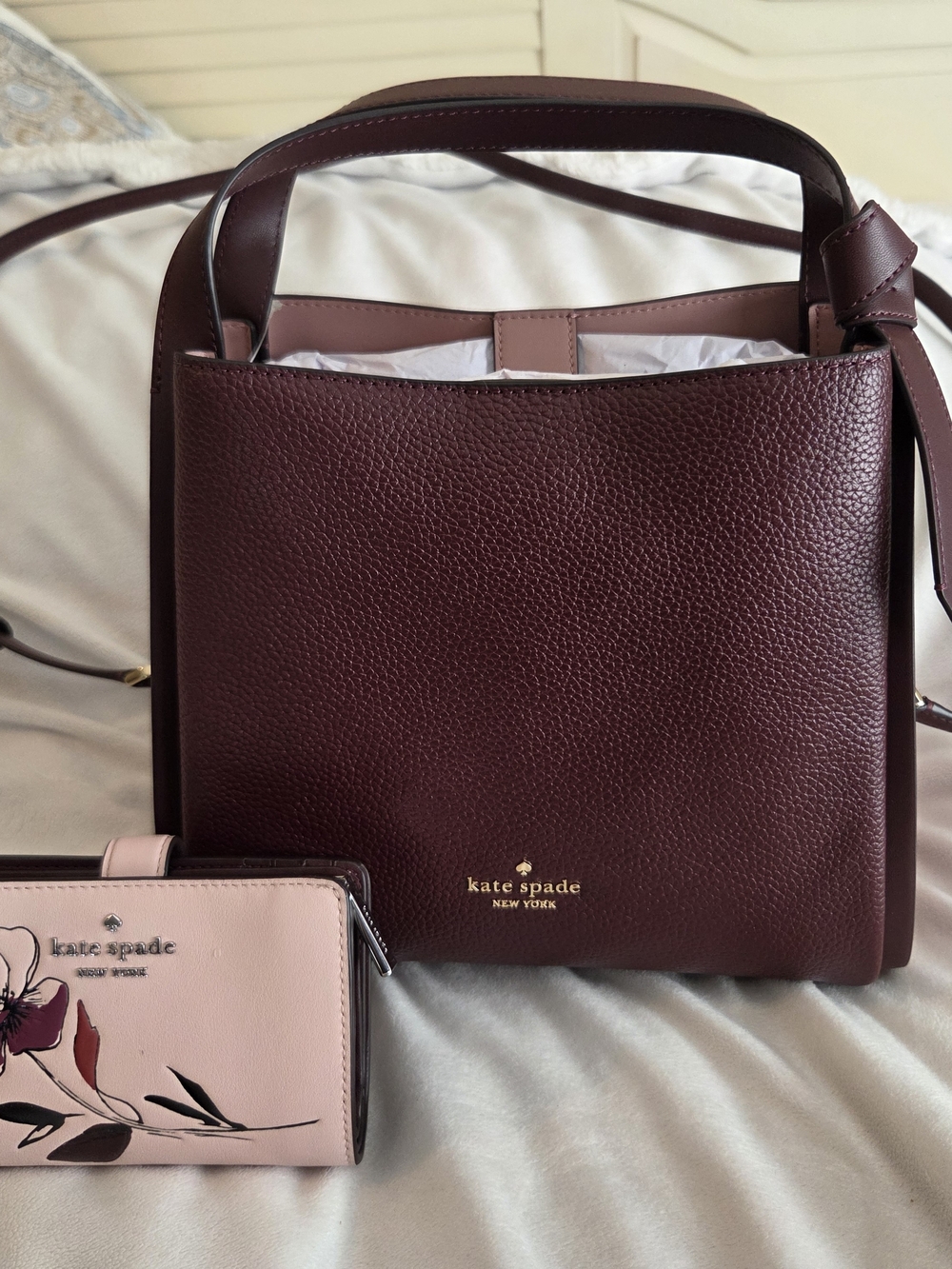 kate spade New York Pebbled Leather Bucket Bag in Burgundy